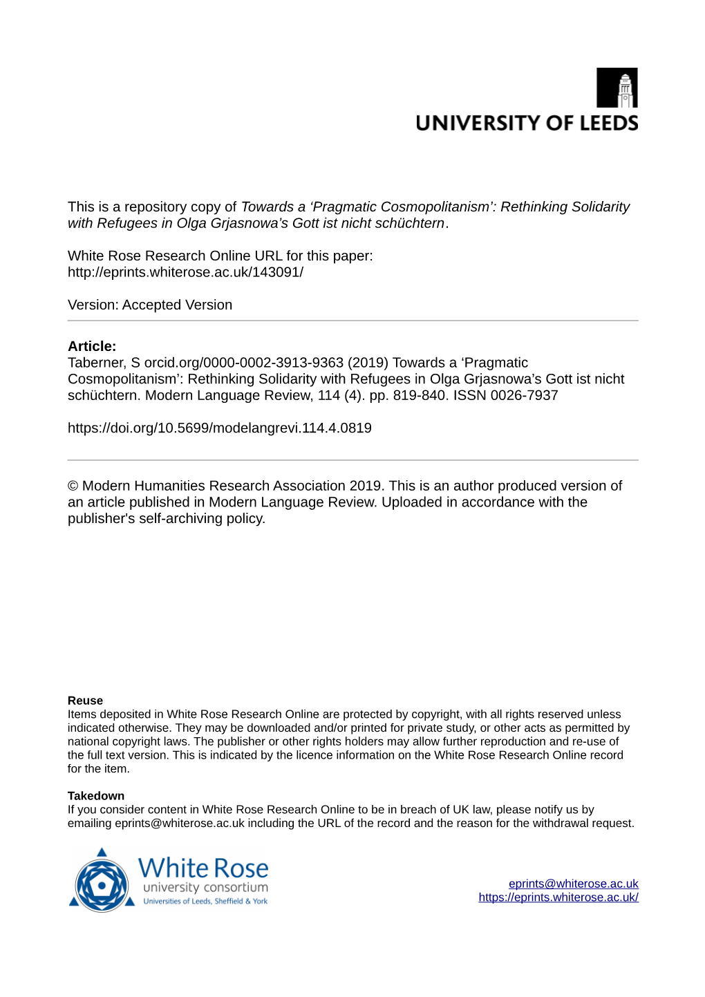 Towards a 'Pragmatic Cosmopolitanism': Rethinking Solidarity with Refugees in Olga Grjasnowa's Gott Ist Nicht Schüchtern