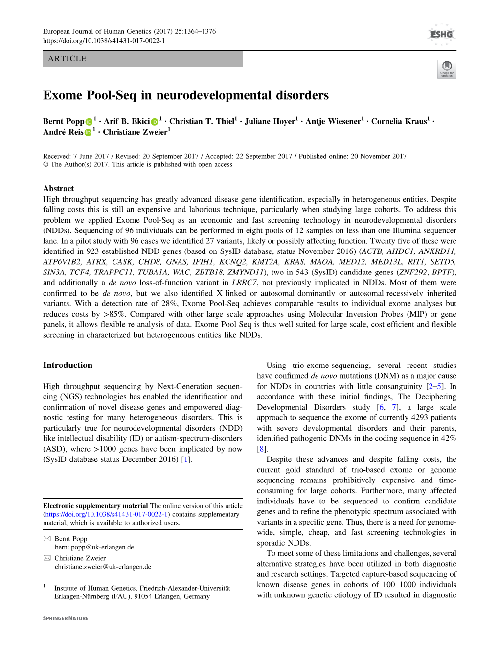 Exome Pool-Seq in Neurodevelopmental Disorders