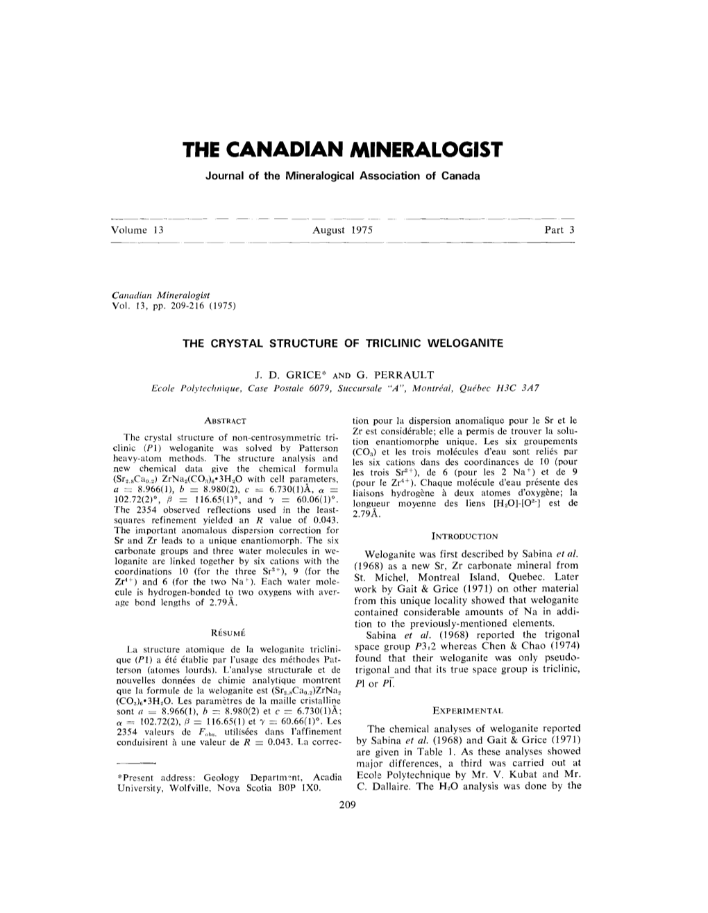 THE CANADIAN MINERALOGIST Journal of the Mineralogical Association of Canada