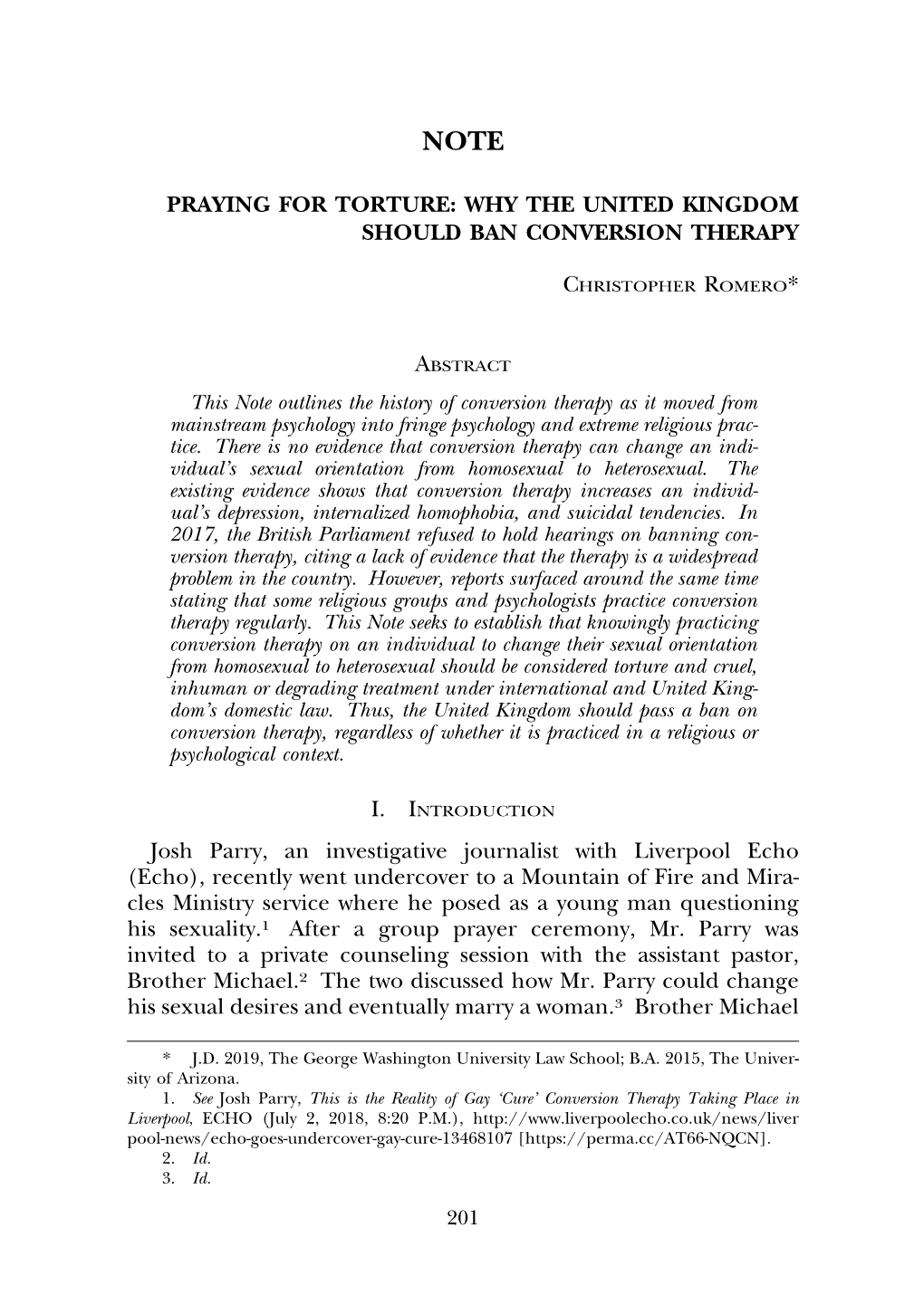 PRAYING for TORTURE: WHY the UNITED KINGDOM SHOULD BAN CONVERSION THERAPY Josh Parry, an Investigative Journalist with Liverpool