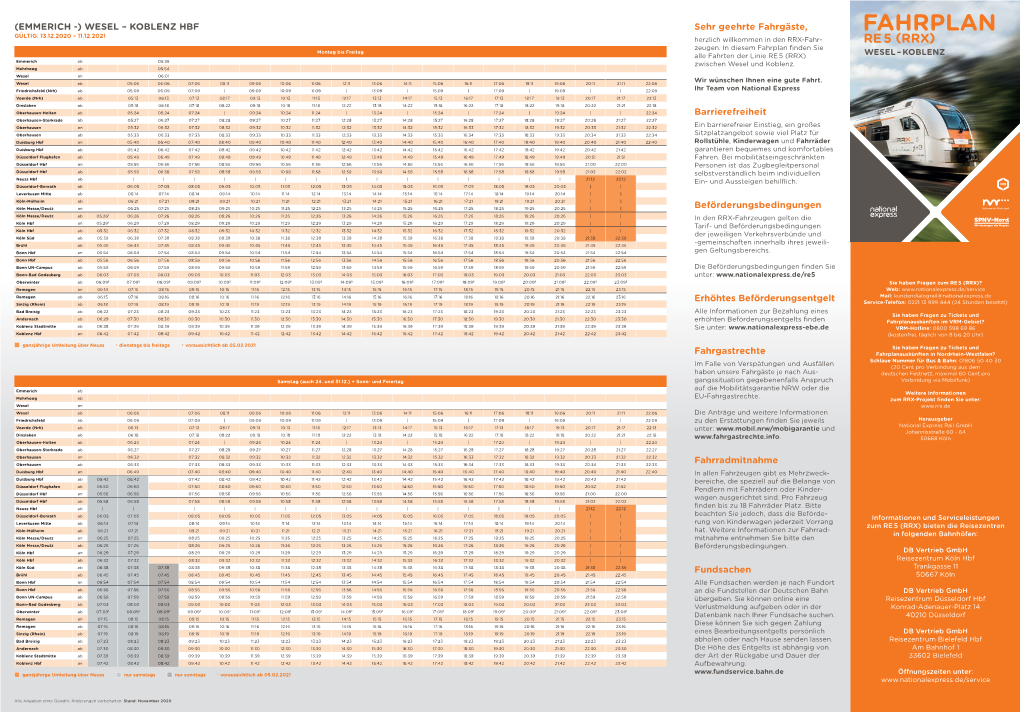 FAHRPLAN GÜLTIG: 13.12.2020 – 11.12.2021 Herzlich Willkommen in Den RRX-Fahr- RE 5 (RRX) Zeugen