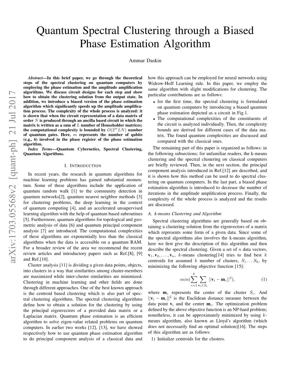 Quantum Spectral Clustering Through a Biased Phase Estimation