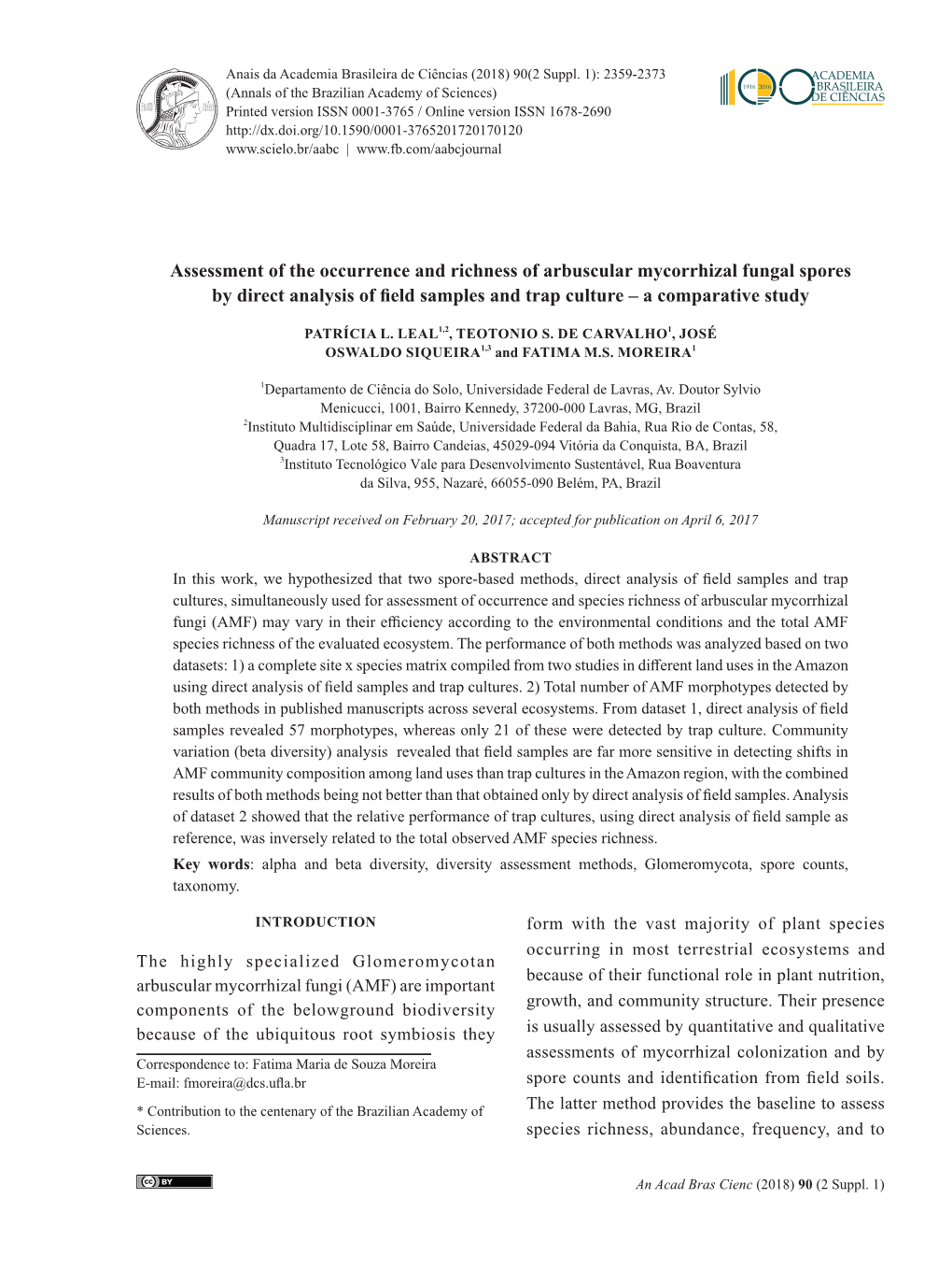 Assessment of the Occurrence and Richness of Arbuscular Mycorrhizal Fungal Spores by Direct Analysis of Field Samples and Trap Culture – a Comparative Study