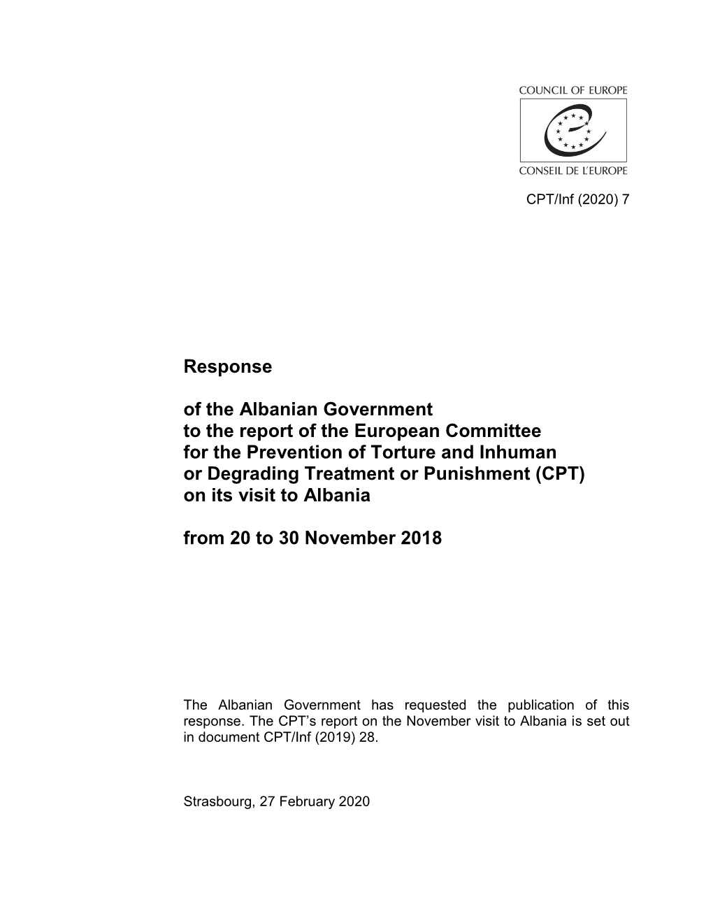 Response of the Albanian Government to the Report of The