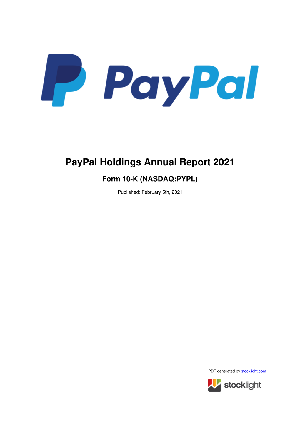 Paypal Holdings Annual Report 2021