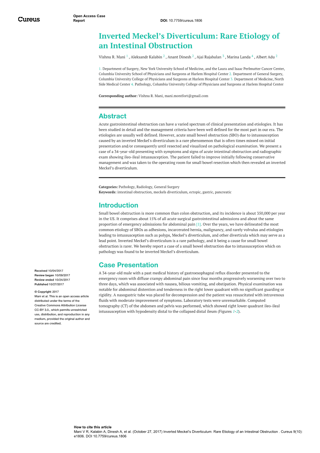 Inverted Meckel's Diverticulum: Rare Etiology of an Intestinal Obstruction