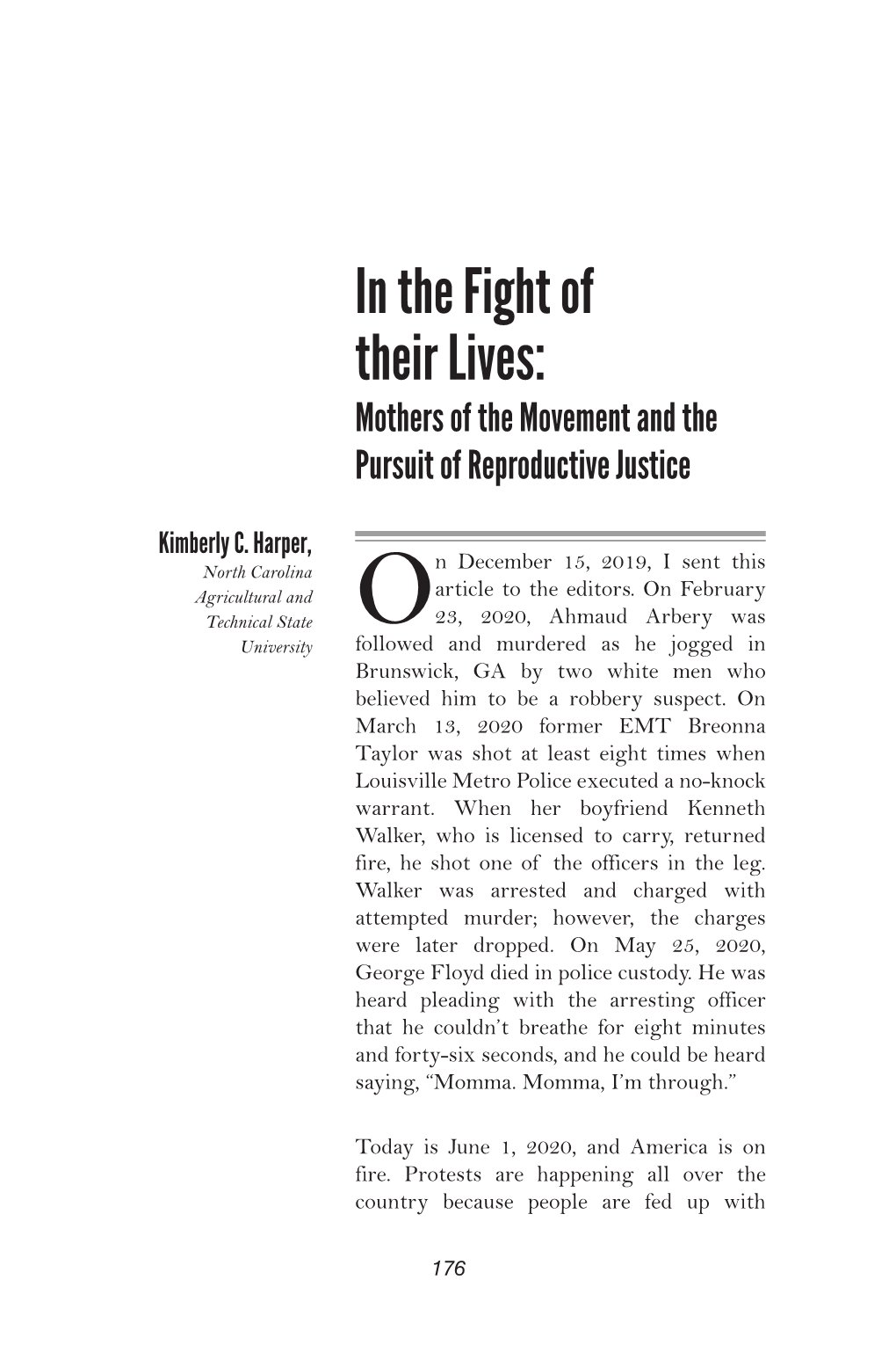 In the Fight of Their Lives: Mothers of the Movement and the Pursuit of Reproductive Justice