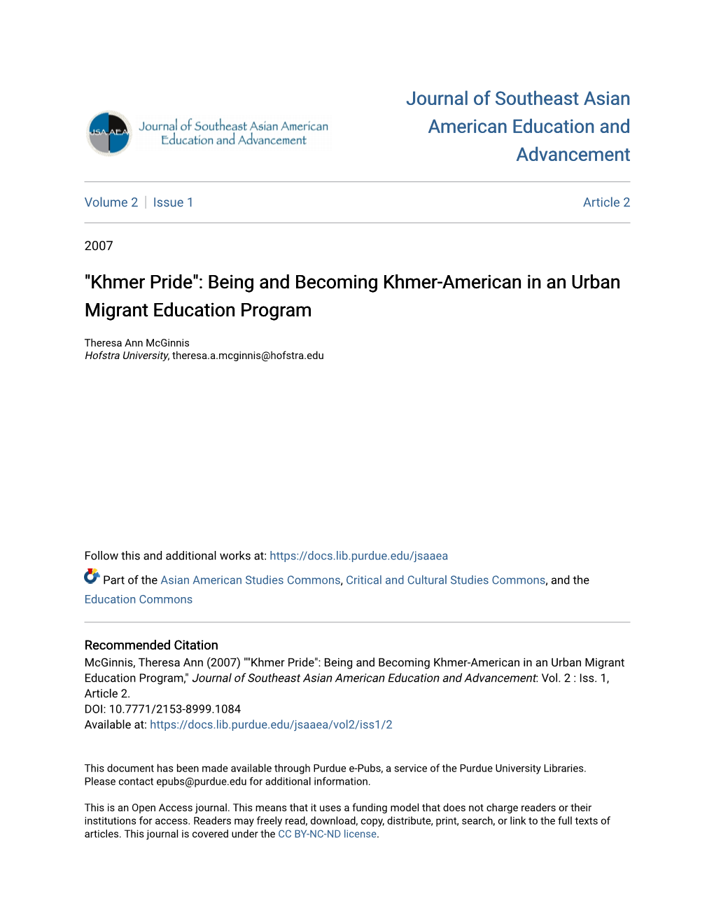 Khmer Pride": Being and Becoming Khmer-American in an Urban Migrant Education Program