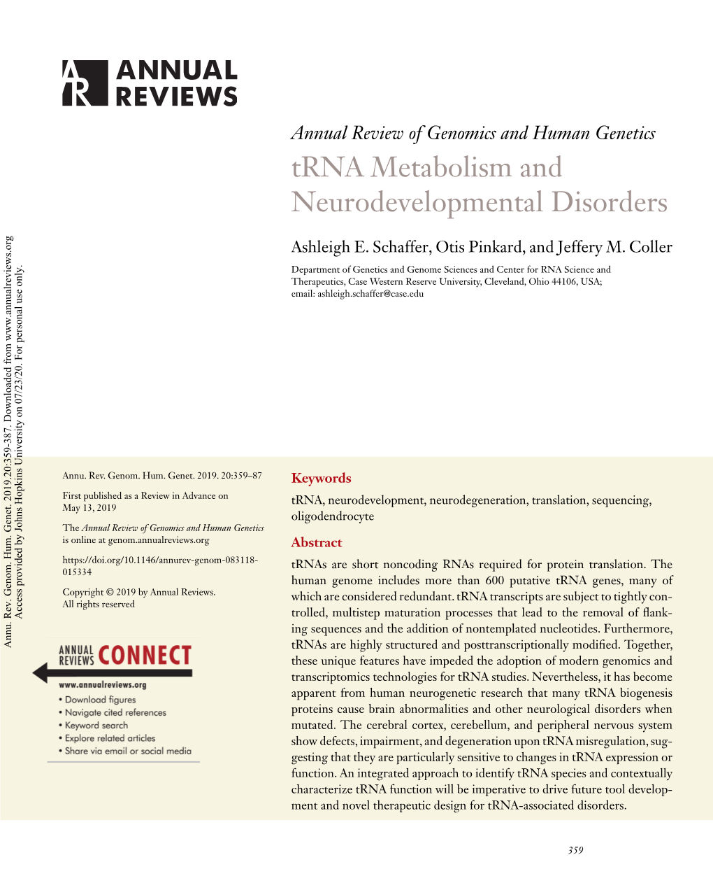 Trna Metabolism and Neurodevelopmental Disorders