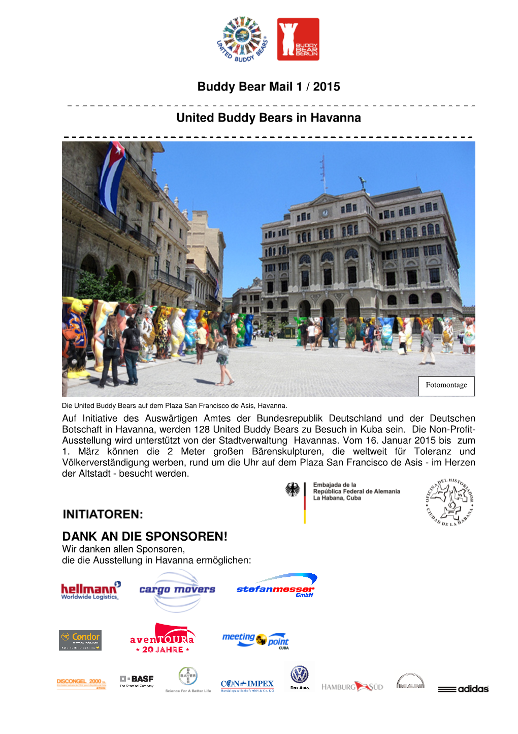 Buddy Bear Mail 1 / 2015 United Buddy Bears in Havanna DANK