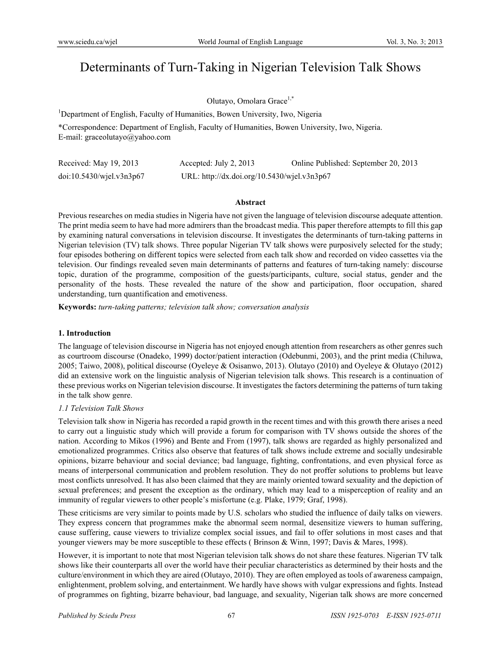 Determinants of Turn-Taking in Nigerian Television Talk Shows