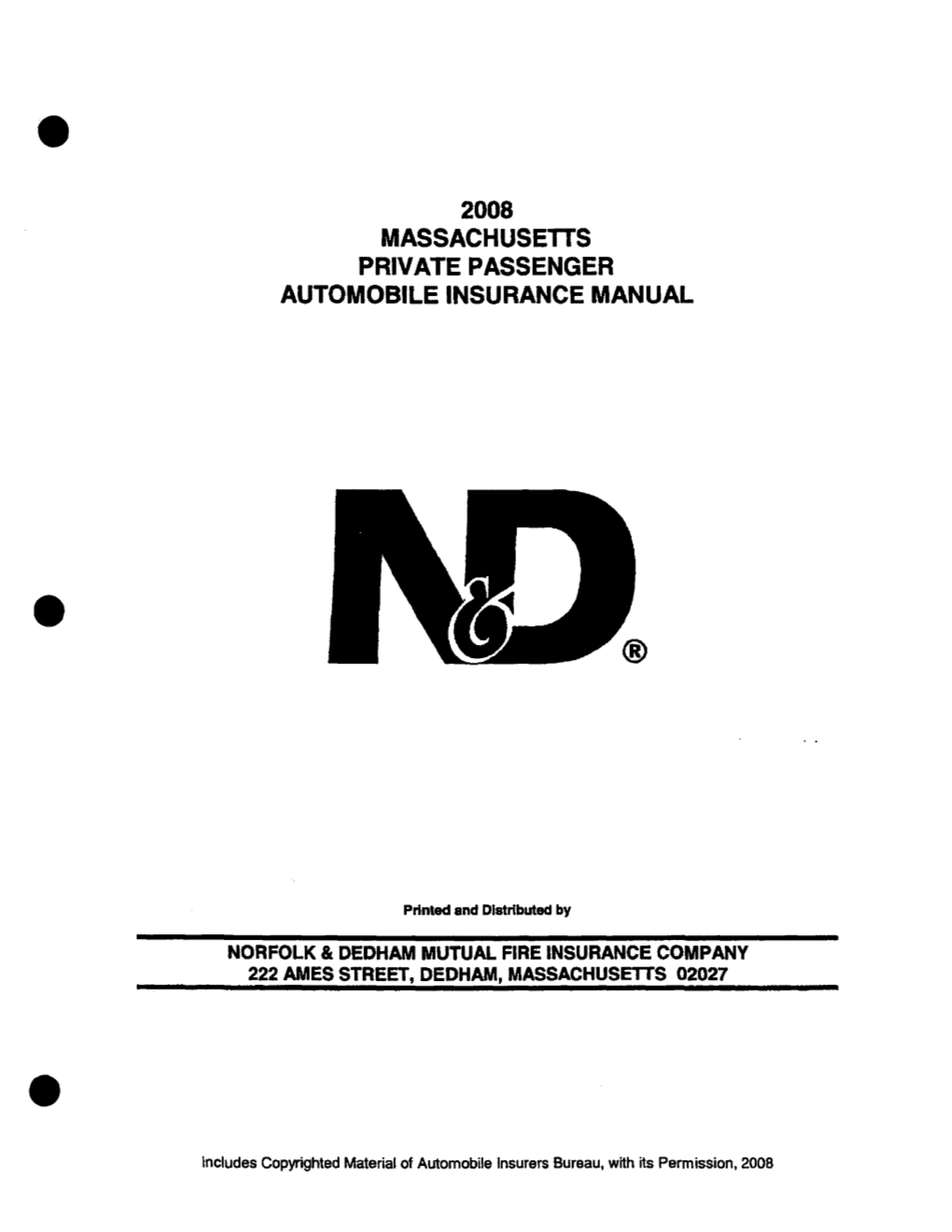 Massachusetts Private Passenger Automobile Insurance Manual