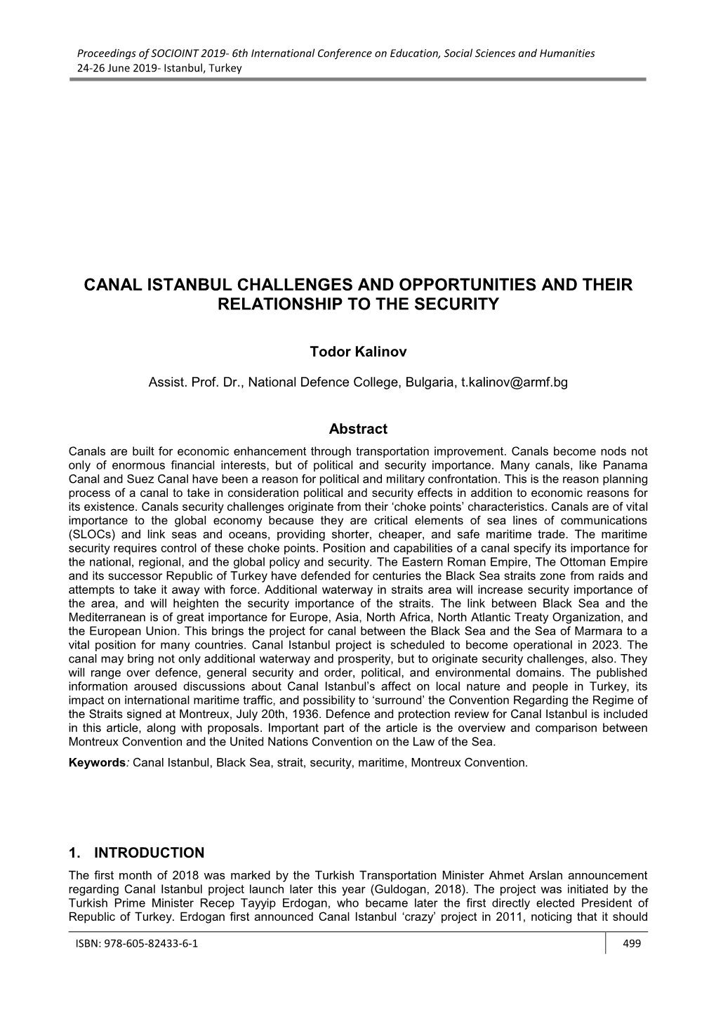 Canal Istanbul Challenges and Opportunities and Their Relationship to the Security