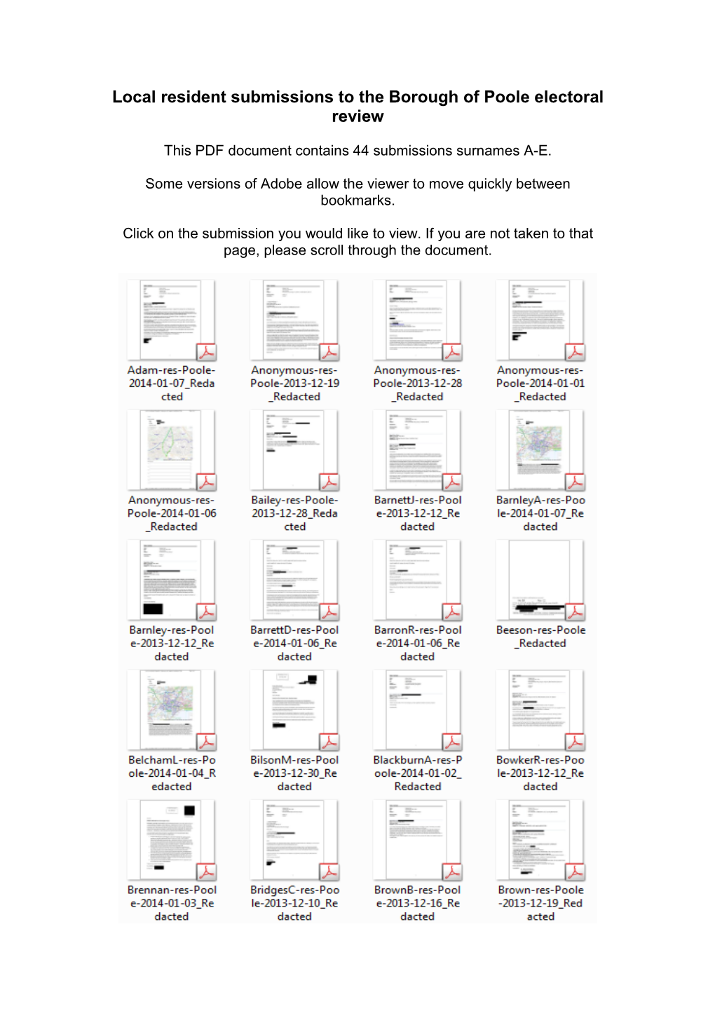 Local Resident Submissions to the Borough of Poole Electoral Review