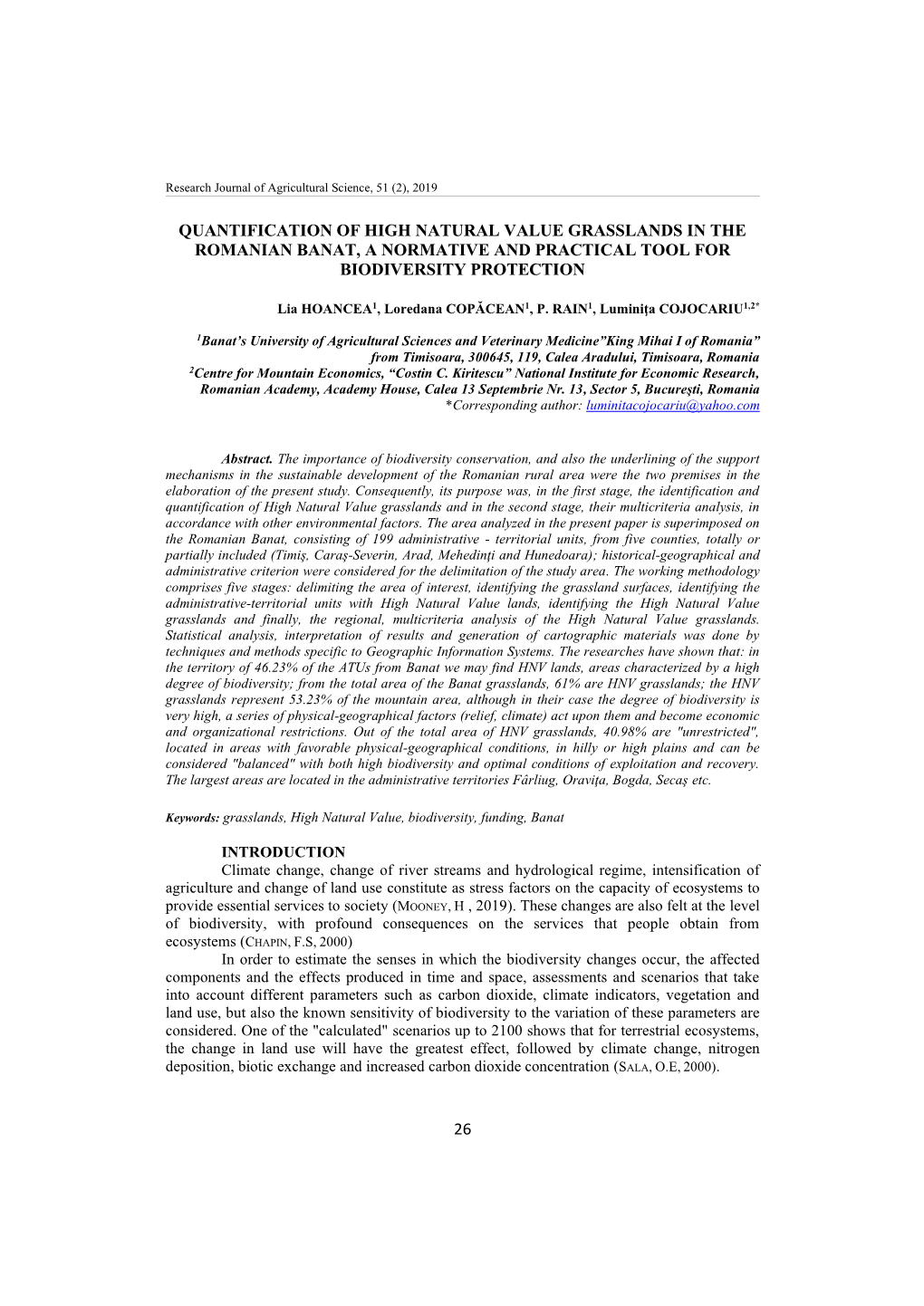 26 Quantification of High Natural Value Grasslands