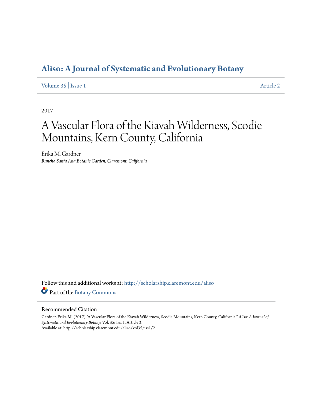 A Vascular Flora of the Kiavah Wilderness, Scodie Mountains, Kern County, California Erika M