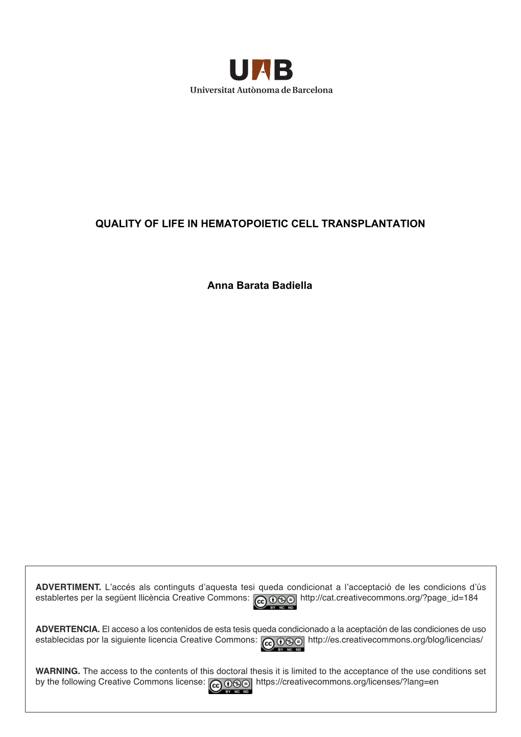 Quality of Life in Hematopoietic Cell Transplantation