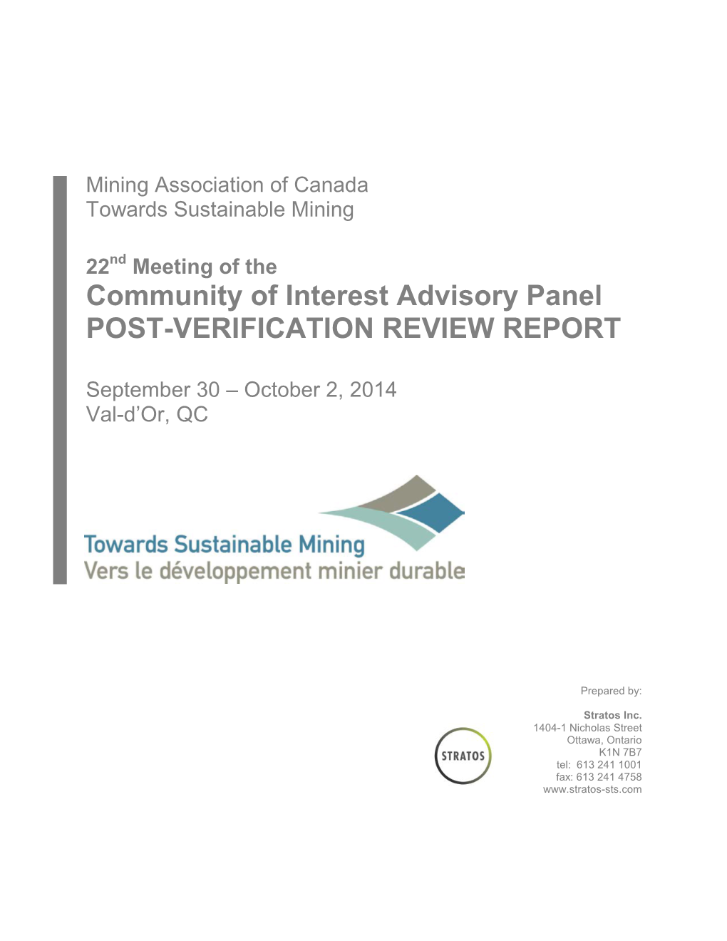 Community of Interest Advisory Panel POST-VERIFICATION REVIEW REPORT