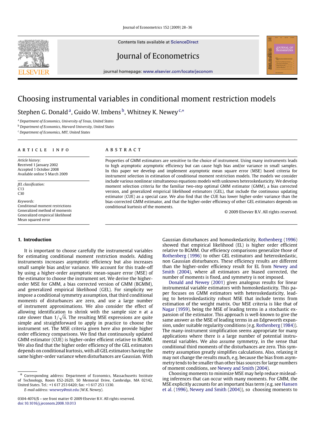 Journal of Econometrics Choosing Instrumental Variables In