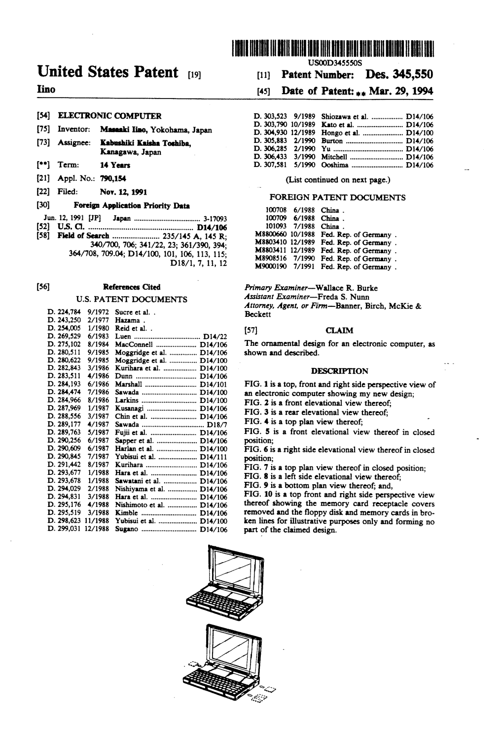 United States Patent (19) (11 Patent Number: Des. 345,550 Ino 45) Date of Patent: Mar