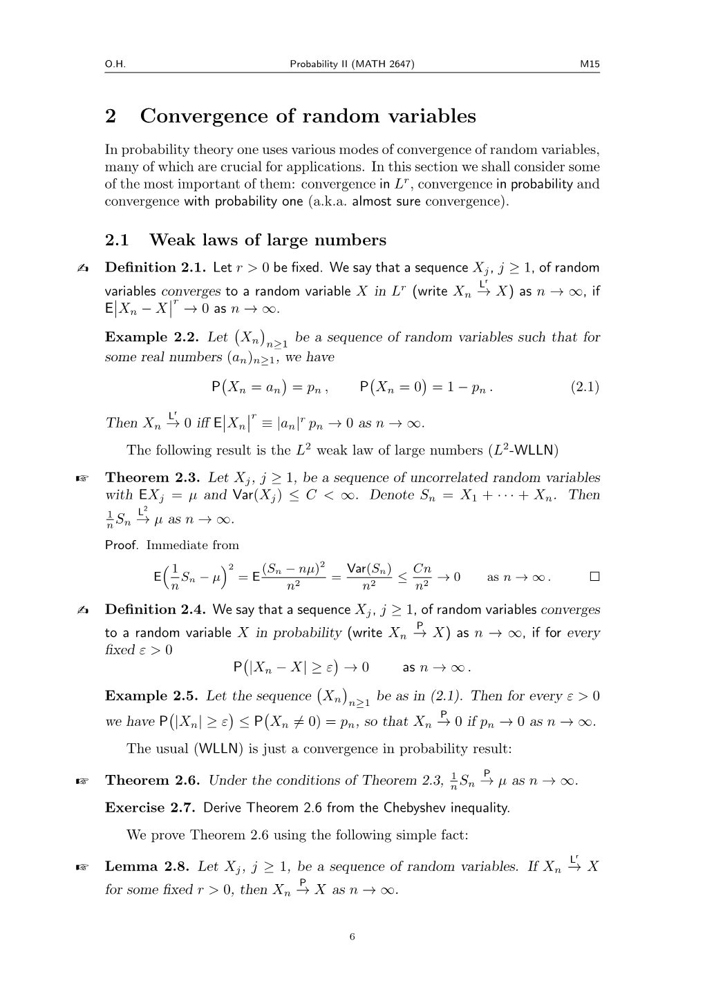 2 Convergence of Random Variables