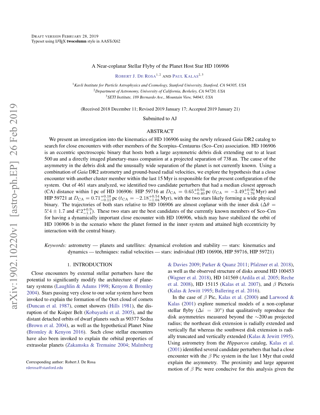 A Near-Coplanar Stellar Flyby of the Planet Host Star HD 106906