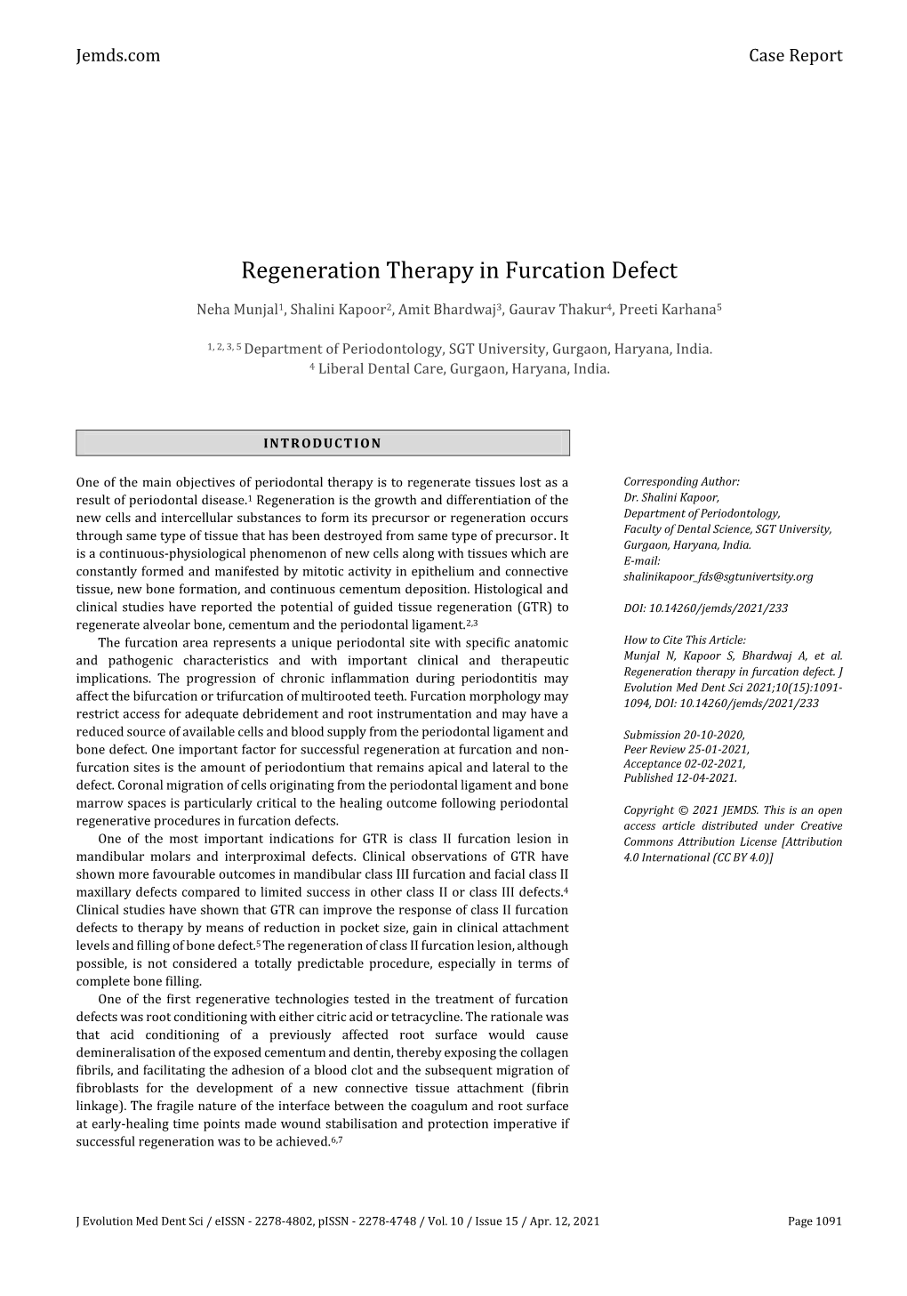 Regeneration Therapy in Furcation Defect