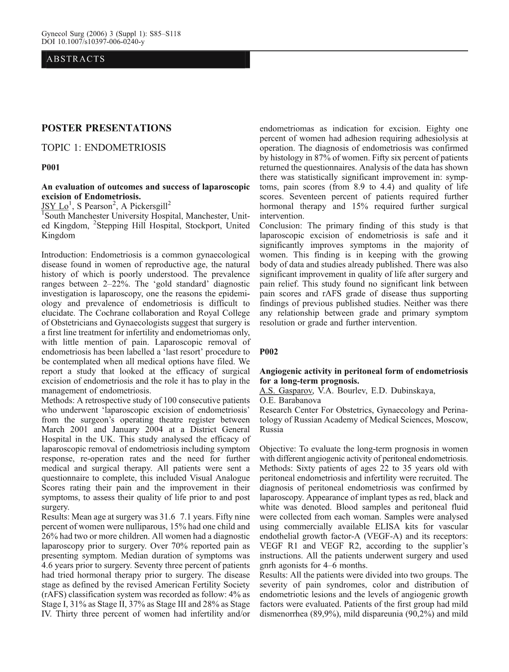 Poster Presentations Topic 1: Endometriosis