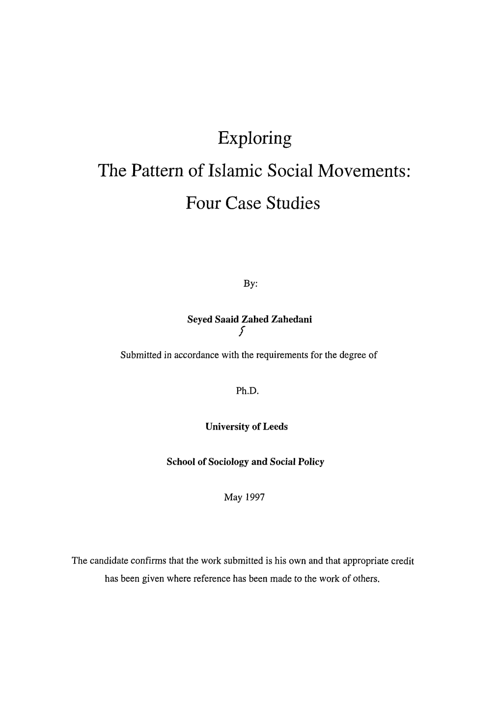 Exploring the Pattern of Islamic Social Movements: Four Case Studies