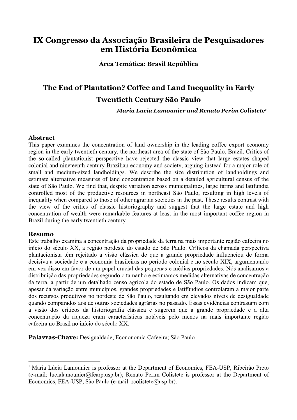 Coffe and Land Inequality