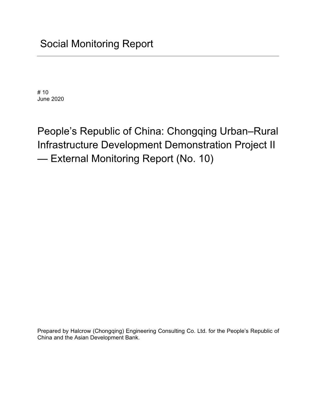 Social Monitoring Report People's Republic of China: Chongqing