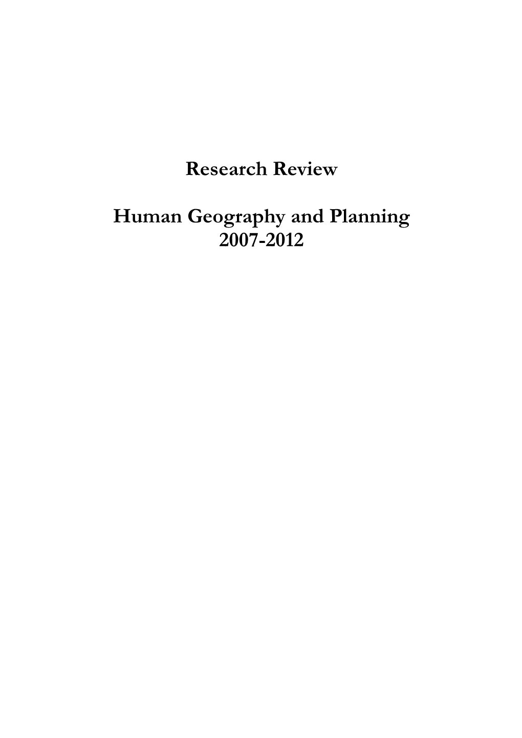 Research Review Human Geography And