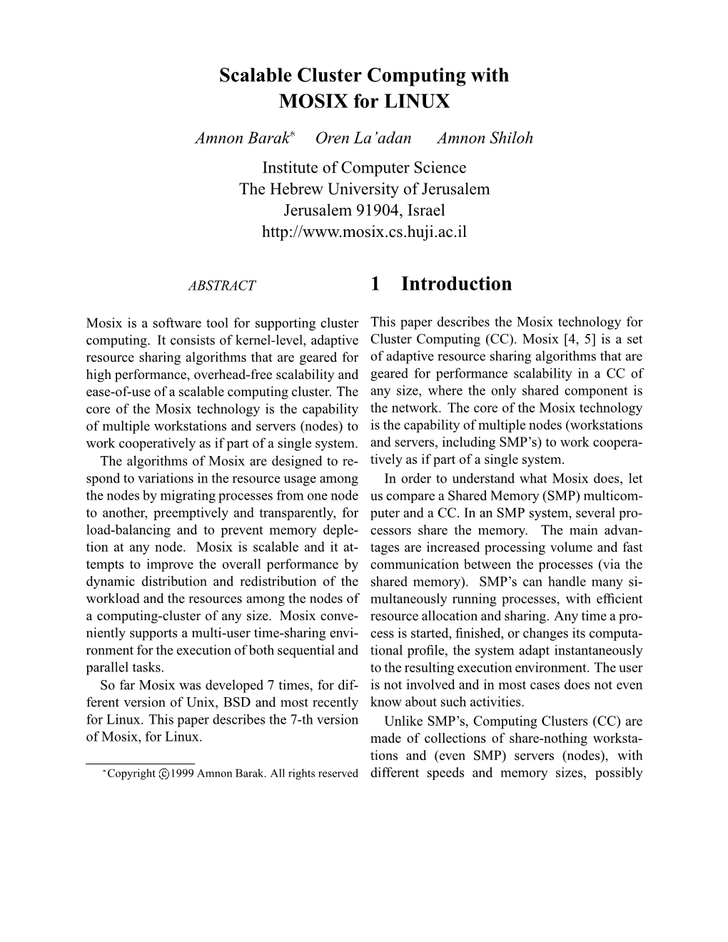 Scalable Cluster Computing with MOSIX for LINUX