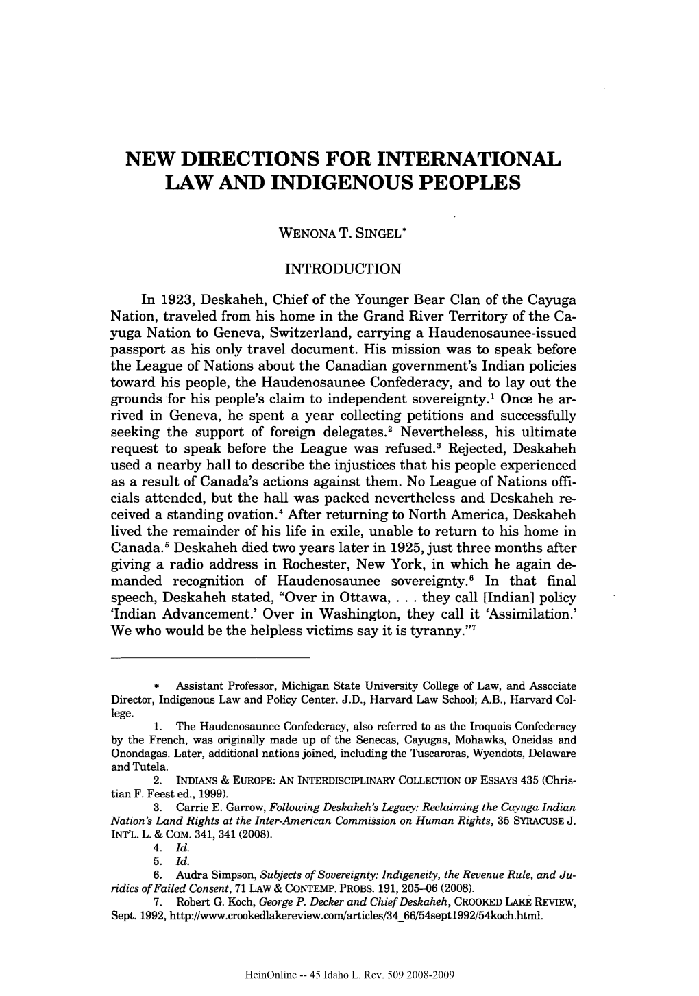 New Directions for International Law and Indigenous Peoples