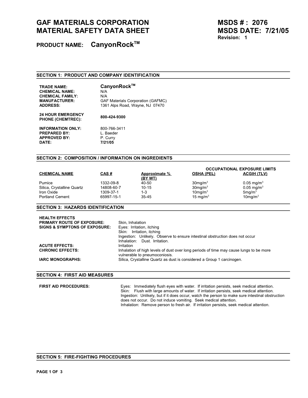 Material Safety Data Sheet Page 1 of X s1