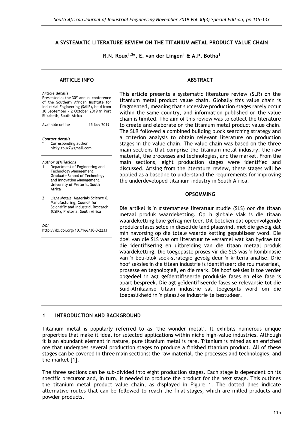 A Systematic Literature Review on the Titanium Metal Product Value Chain