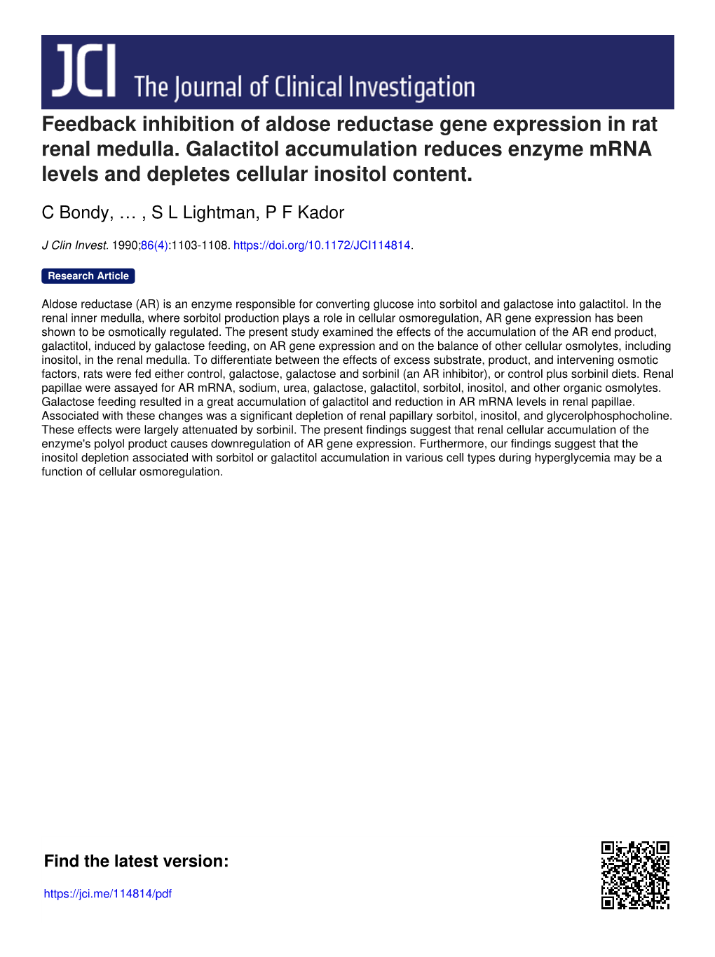 Feedback Inhibition of Aldose Reductase Gene Expression in Rat Renal Medulla