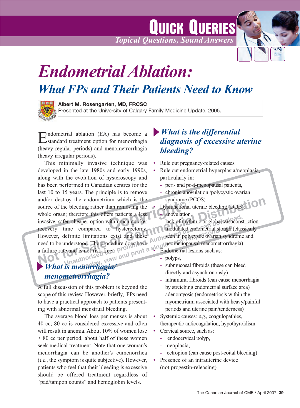 Endometrial Ablation: What Fps and Their Patients Need to Know
