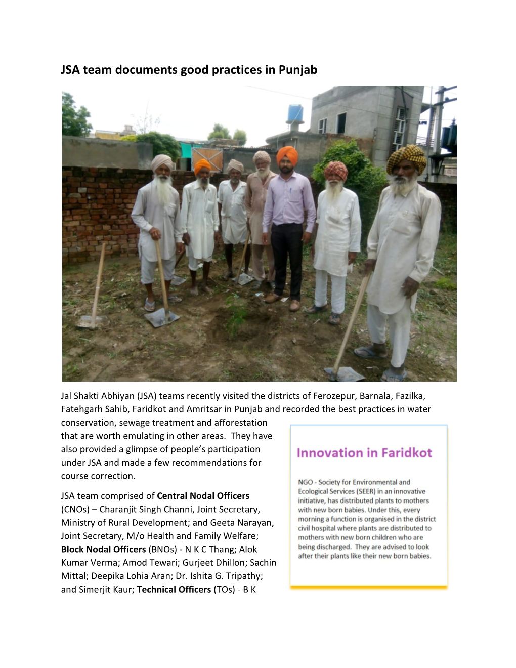 JSA Team Documents Good Practices in Punjab
