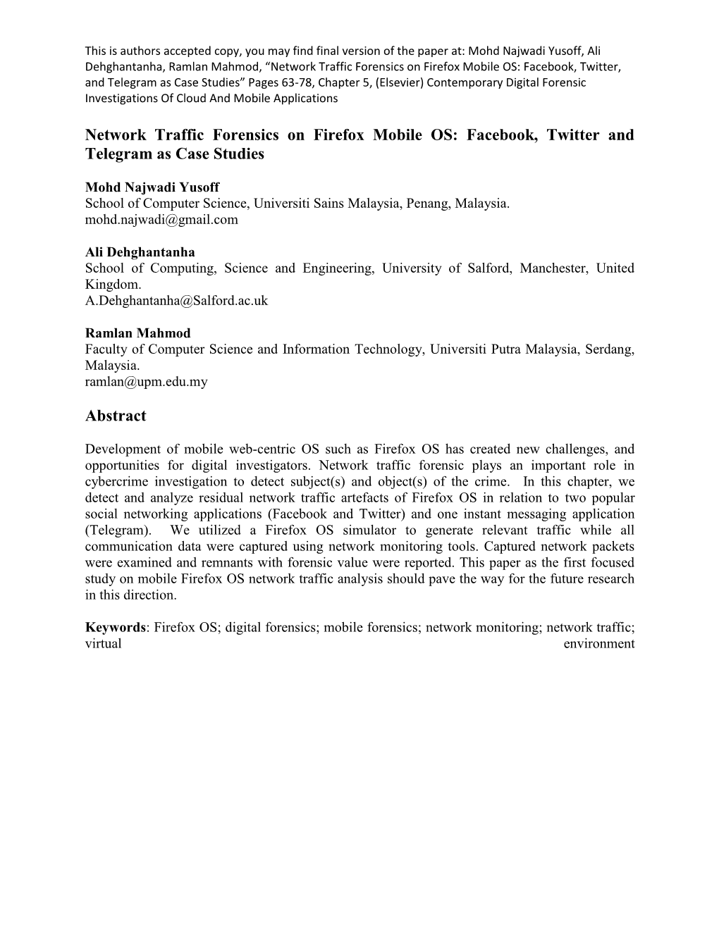 Network Traffic Forensics on Firefox Mobile OS