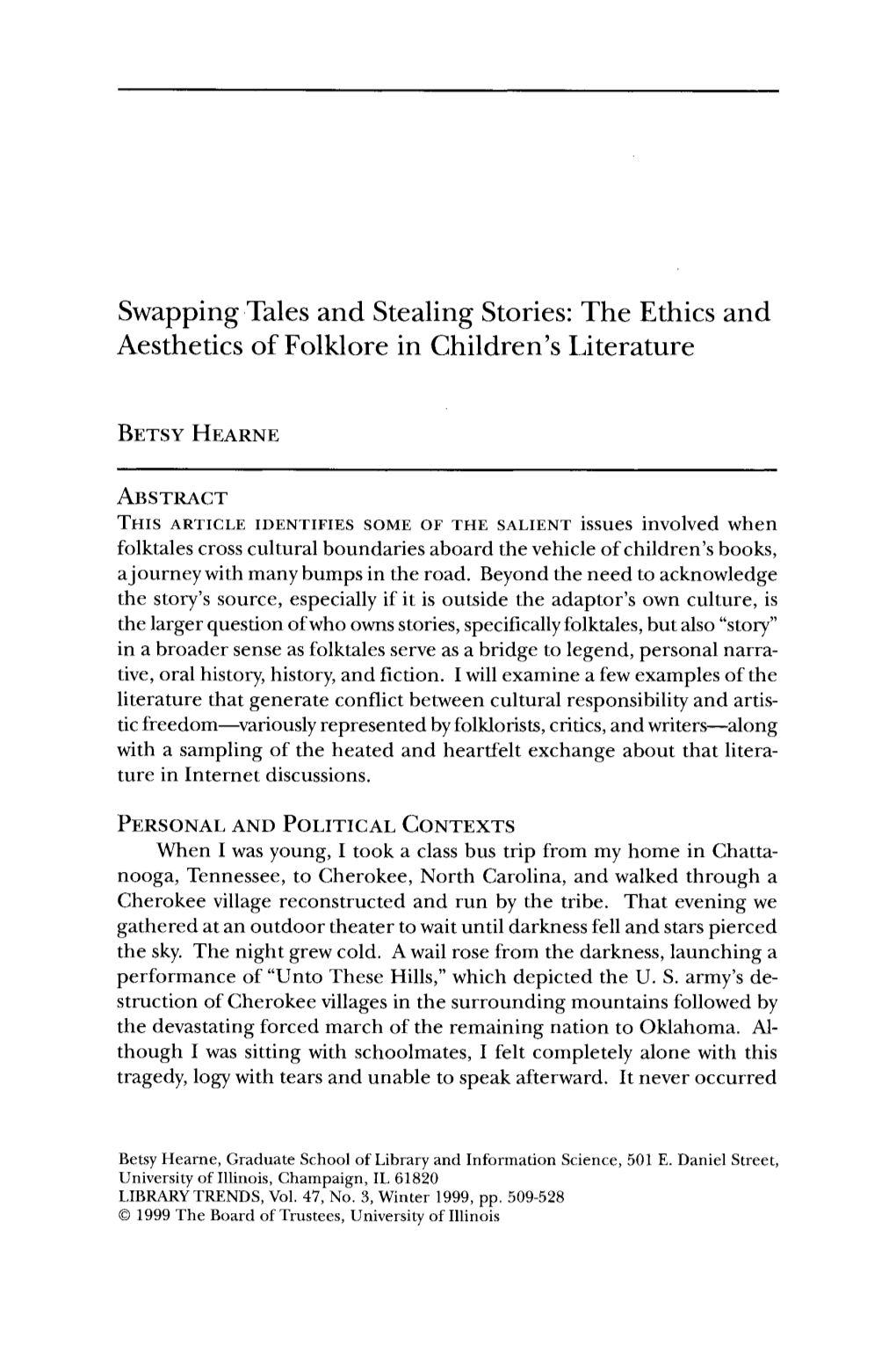 The Ethics and Aesthetics of Folklore in Children's Literature