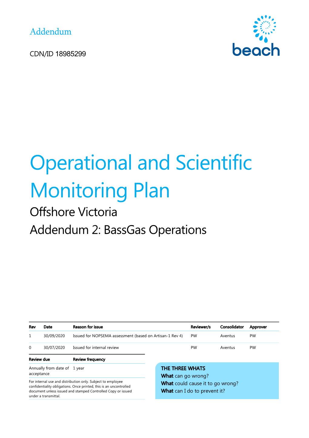 Operational and Scientific Monitoring Plan Offshore Victoria Addendum 2: Bassgas Operations