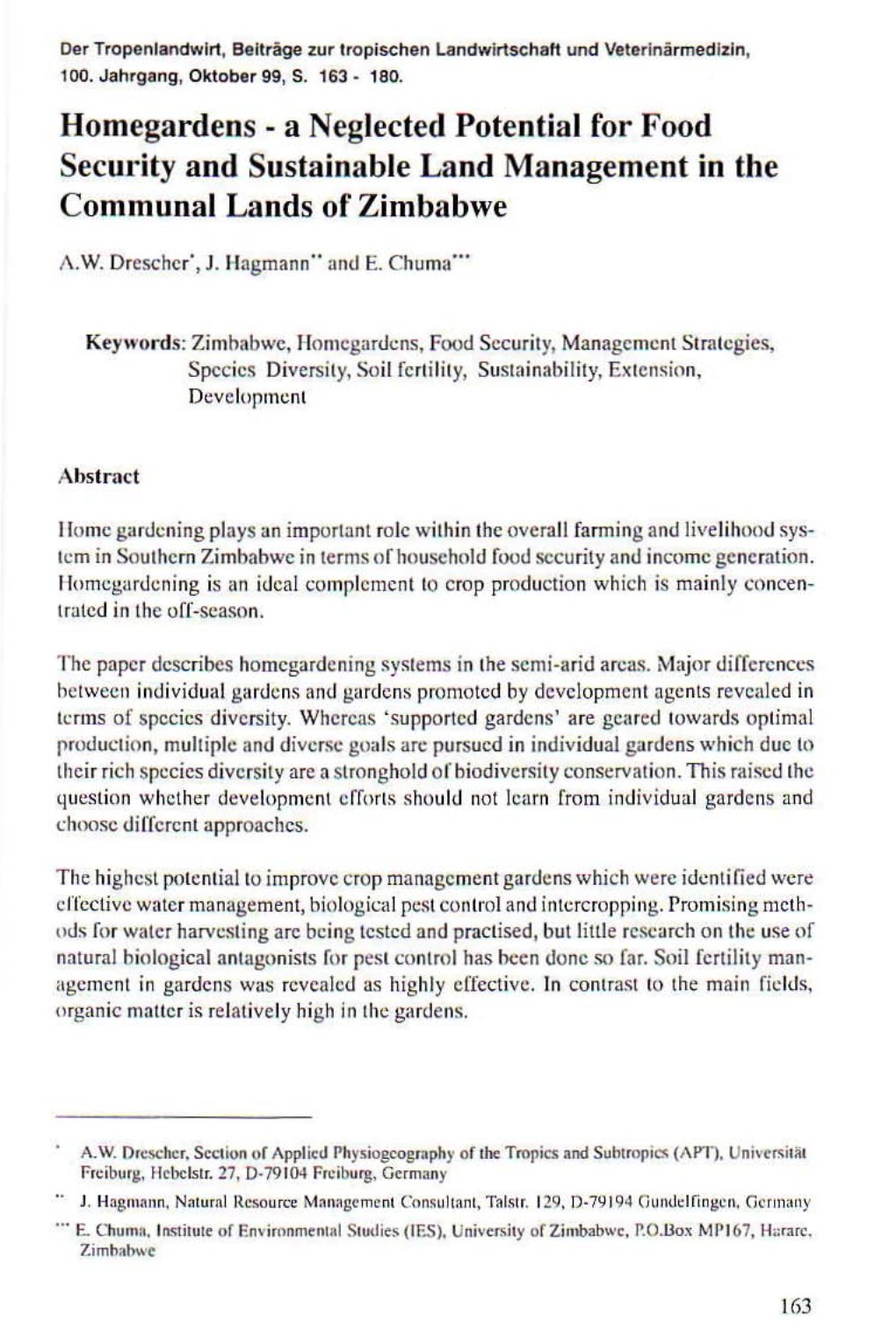 A Neglected Potential for Food Security and Sustainable Land Manage Ment in the Communal Lands of Zim Babwe T\.W