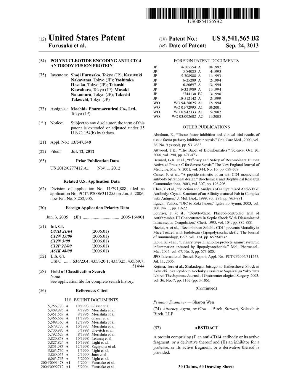 (12) United States Patent (10) Patent No.: US 8,541,565 B2 Furusako Et Al