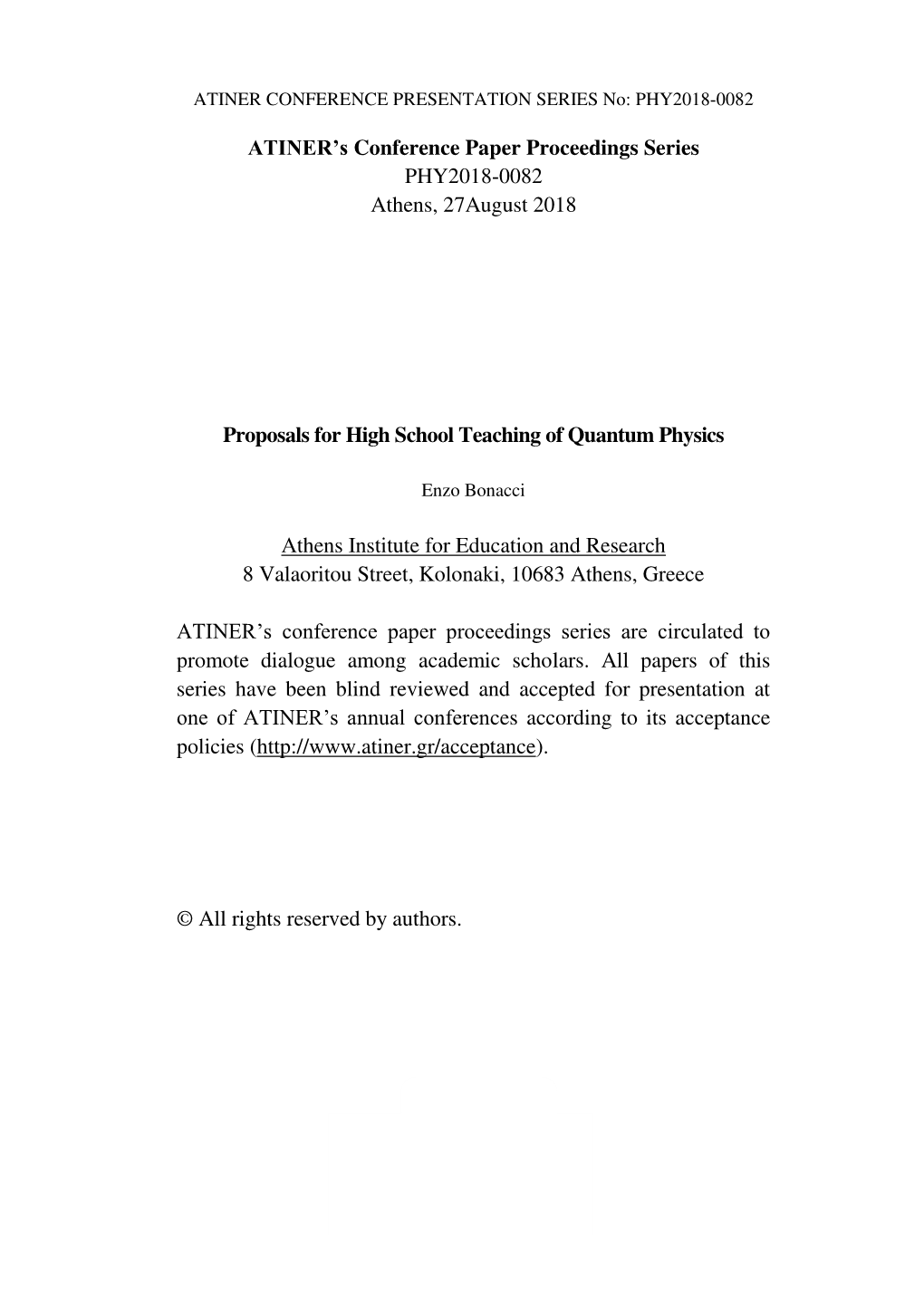 ATINER's Conference Paper Proceedings Series PHY2018-0082