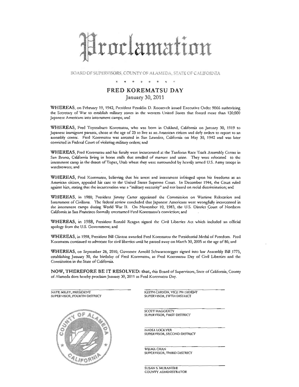 FRED KOREMATSU DAY January 30, 2011