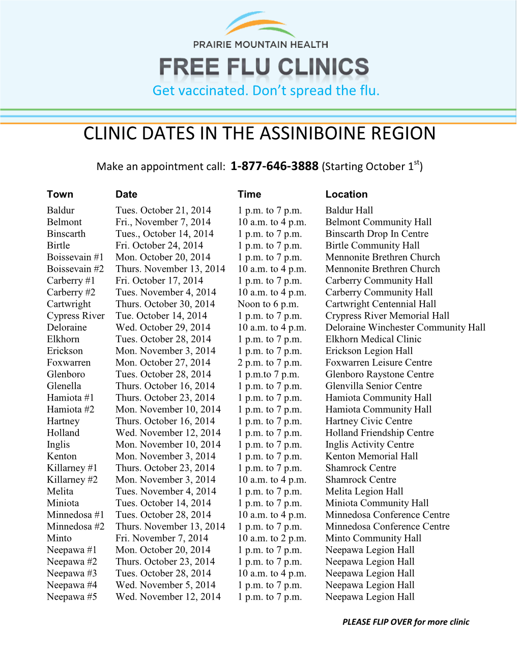 Clinic Dates in the Assiniboine Region