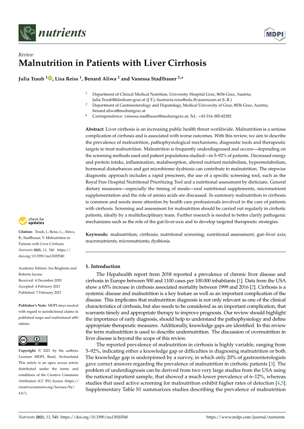 Malnutrition in Patients with Liver Cirrhosis