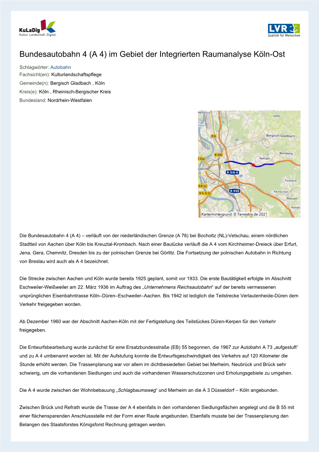 Bundesautobahn 4 (A 4) Im Gebiet Der Integrierten Raumanalyse Köln-Ost