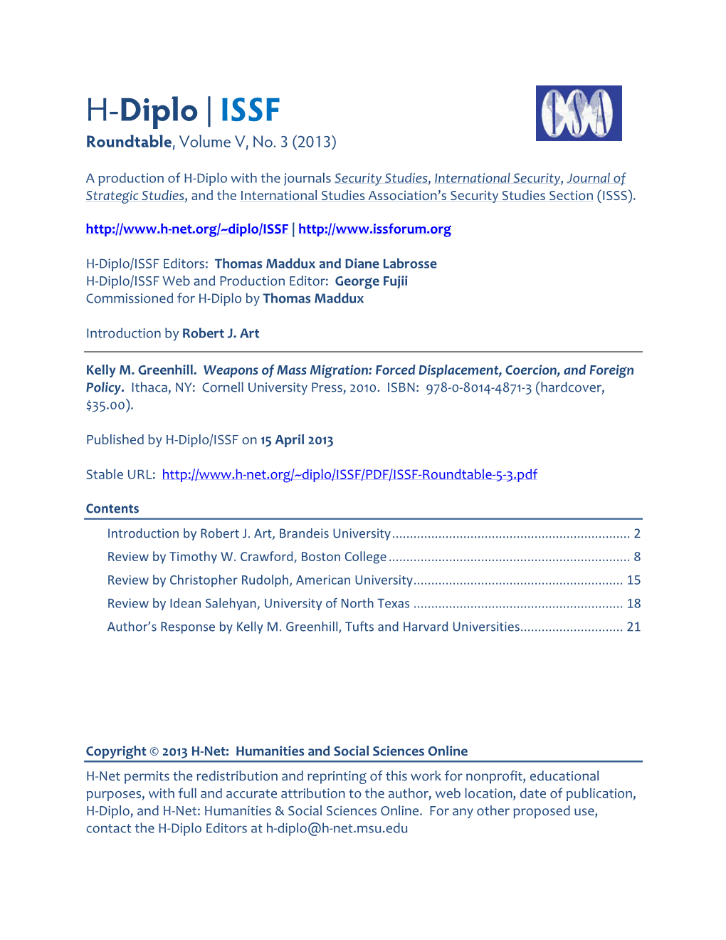 H-Diplo/ISSF Roundtable, Vol. 5, No. 3 (2013)